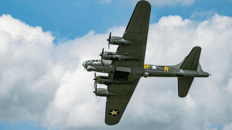 Vintage World War II Bomber in Flight