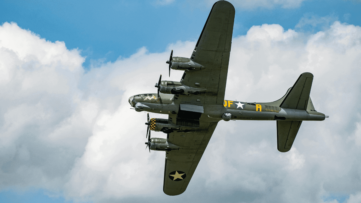 Vintage World War II Bomber in Flight