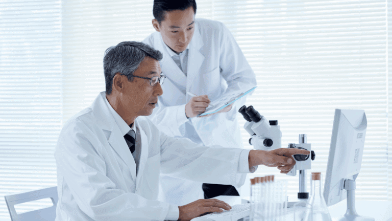 Laboratory Scene with Researchers Analyzing Samples