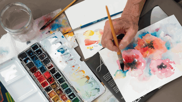 Artist Creating Colorful Floral Watercolor Painting