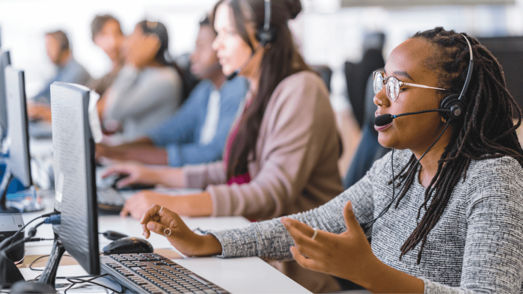 group of workers in a call centre
